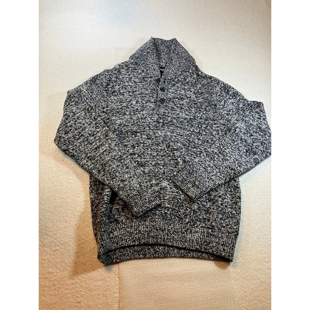Express Marled Knit Cardigan Mens Large Shawl Collar Button Sweater Black White